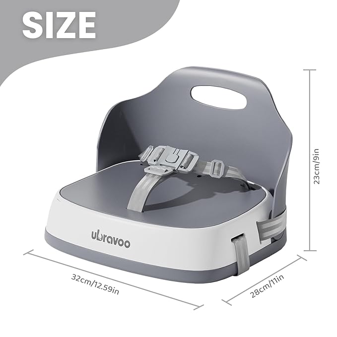 Baby Booster Seats, Toddler Booster Seat for Dining Table with Adjustable Straps, Portable Compact Portable Baby Chair for Dining and Travel (Grey)