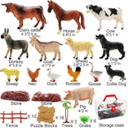 BOLZRA Farm Animal Figurines, Realistic Plastic Animals Toys with Fences Building Blocks, Farm Figures Playset Educational Birthday Gift for Kids & Toddlers, 53 PCS