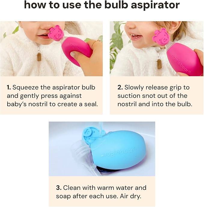 oogiebear BearPair FSA/HSA Eligible Silicone Bulb Baby Nasal Aspirator and Ear & Nose Syringe, Safely Sucks Snot and Removes Mucus, Cleanable and Reusable, Blue