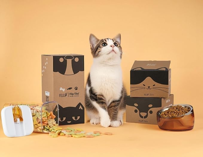 Felli Flip Tite Pet Food Container with Airtight Lids, BPA FREE Acrylic Canister with Paw Bone Fish Flip Top Handles for Cat Dog Kibble Treats Storage, Keep Fresh (Pet Collection Nest-L3pk)