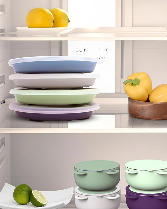 Stainless Steel Toddler Suction Plate with Lid, Deeper 9" Divided Plates with Removable Silicone Sleeves for Kids, Non Toxic & BPA Free | Unbreakable Baby Snack Dishes Set of 2, Green & Purple