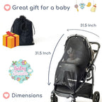 Stroller Sun Shade - Universal UV Protection Cover for Strollers Sunshade with See Through, Clip-On Sun Blocker, Sun Shield for Baby, Breathable Adjustable Fit, Full Coverage, XL Black