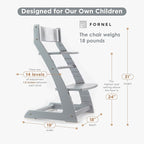 FORNEL Grey Wooden High Chair for Toddlers | The Grow-with-Me Adjustable Chair for Modern Farmhouse & Scandinavian Kitchens | A Smart Stokke Alternative