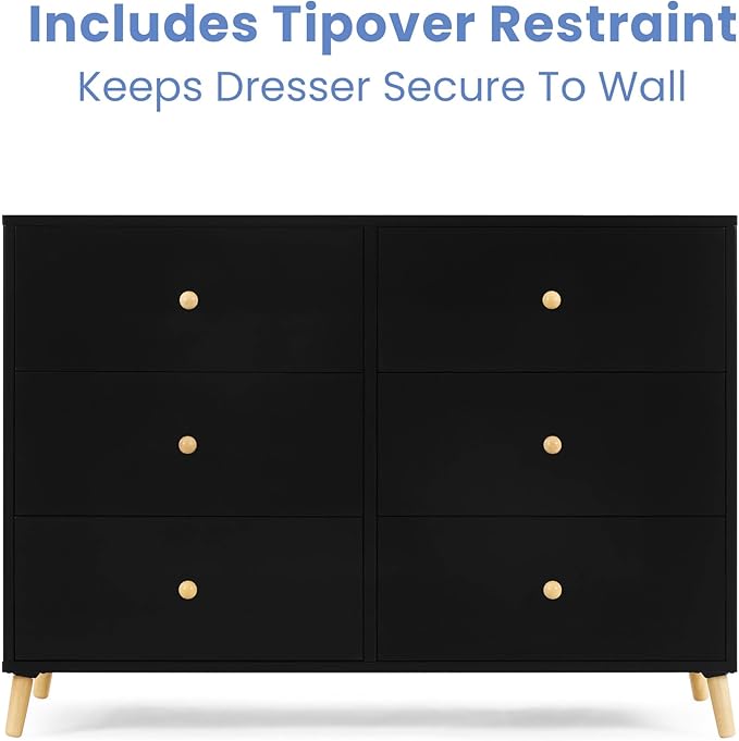 Delta Children Essex 6 Drawer Dresser, Black/Natural