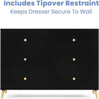 Delta Children Essex 6 Drawer Dresser, Black/Natural