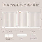 owlie 37.4" Extra Tall Wide Baby Gate for Stairs Doorways,75-85 Inch Extra Large Long Baby Gate with Door Indoor Safety Metal Pressure Mounted Pet Gate with Walk-Thru Auto Close, White