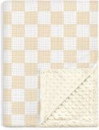Checkered Baby Blankets for Boys Girls, Soft Nursery Minky Blankets with Muslin and Dotted Fleece Back 30x40 inches, Receiving Bed Quilt for Newborn, Infants, Toddlers