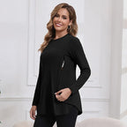GINKANA Women's Nursing Shirts Long Sleeve 3 Packs Hidden Zipper Breastfeeding Pumping Tops Side Split Maternity Clothes