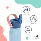 Zak Designs Barbie Harmony Water Bottle for Travel or At Home, 20oz Stainless Steel is Leak-Proof When Closed and Vacuum Insulated with Straw Lid and Carry Handle (Pink)