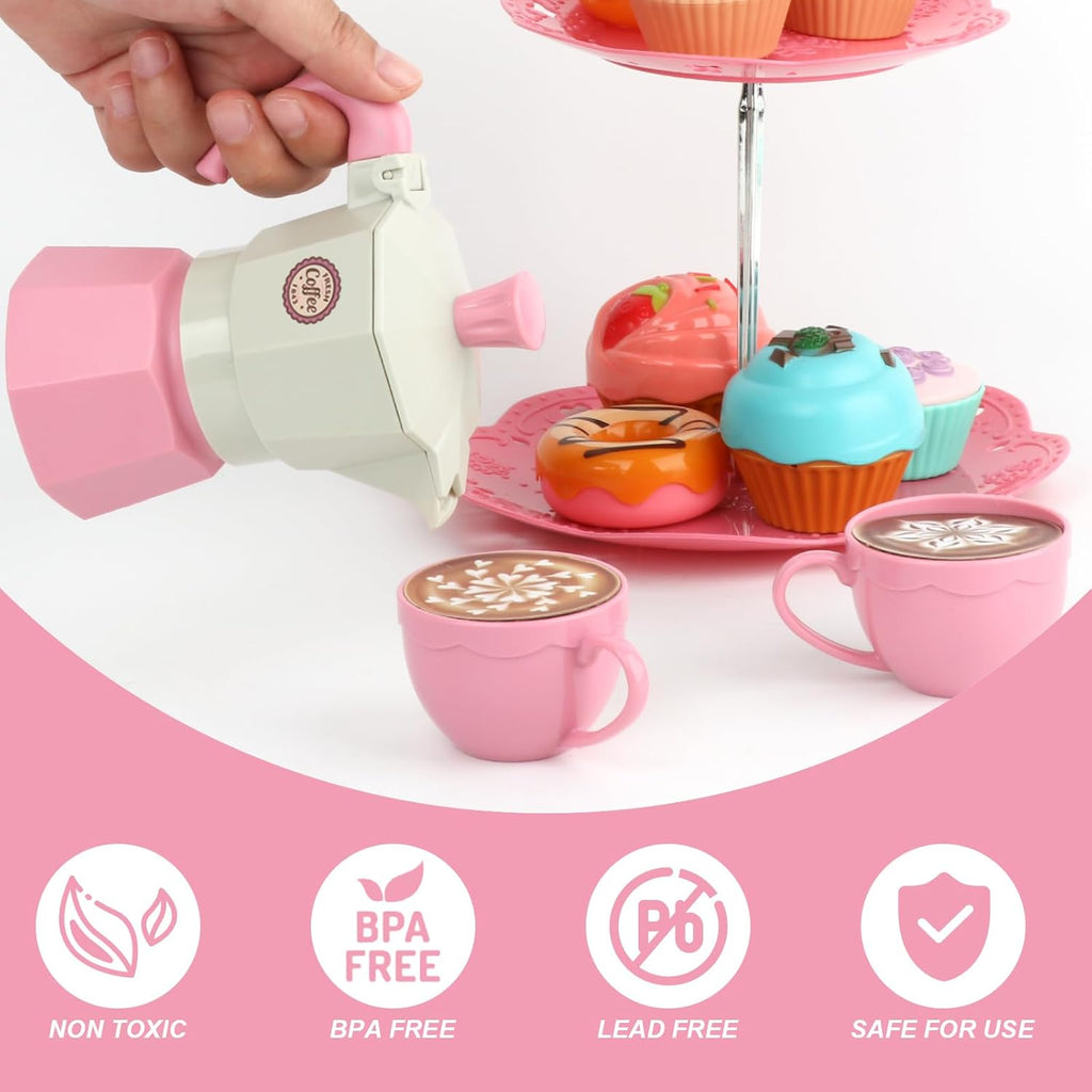 Afternoon Tea Toys Set Pretend Play Food Toys for Toddler Girls, Party Tea Playset Toy Gifts for 3 4 5 6 Year Old Girl Boy Kids Toddlers