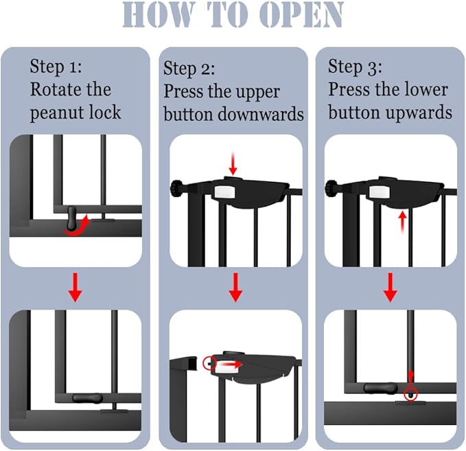 DEARBB Triple Lock Baby Gate for Stairs Doorways and House 31" to 86" Extra Wide Pressure Mounted Easy Walk Through Auto Close Safety Pet Gate Black 49.21-67.32"