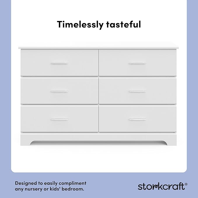 Storkcraft Brookside 6-Drawer Dresser (White) – GREENGUARD Gold Certified, White Dresser for Bedroom, Kids & Nursery Storage Chest, Safety Interlocking Drawers, Pre-Installed Tracks, Kids Chest