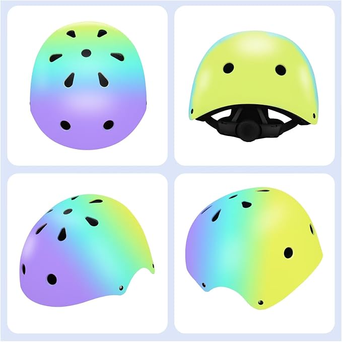 Color Gradient Adjustable Kids' Helmet with Knee & Elbow Pads Set | Multi-Sport Safety Gear for Boys & Girls Ages 5-14 | Skateboarding, Scooters, Roller & Inline Skating, Longboarding