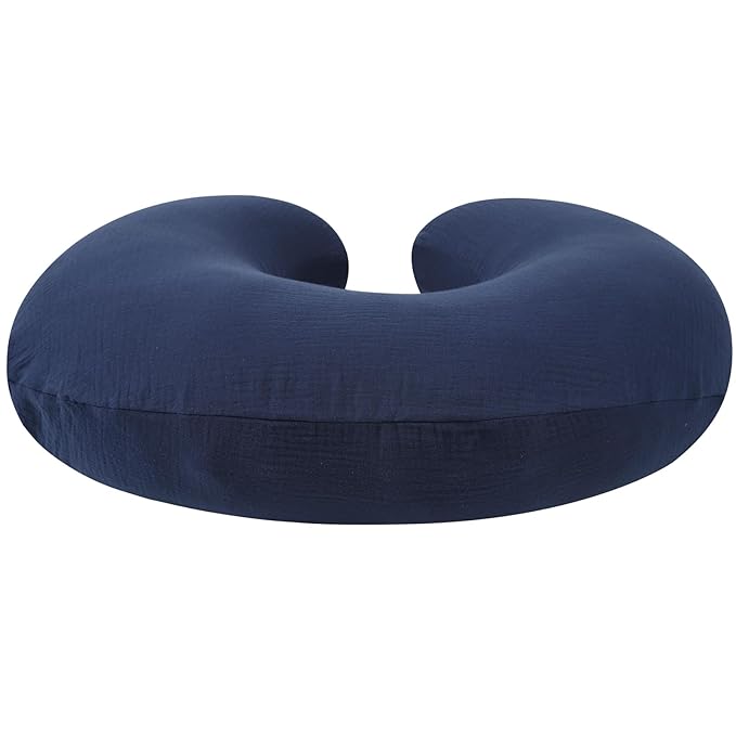 Onacosht Muslin Nursing Pillow Cover Soft 100% Cotton Feeding Pillow Slipcover Fits Standard Infant Nursing Pillow for Baby Boy and Girl, Navy Blue