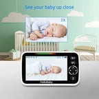 HelloBaby Upgrade 5’’ Baby Monitor with 30-Hour Battery, 2 Cameras Pan-Tilt-Zoom, 1000ft Range Video Audio Baby Monitor No WiFi, VOX, Night Vision, 2-Way Talk, 8 Lullabies and Temperature