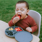 TalkTools Bitsy Silicone Baby Suction Plate with Locking Lid – Divided Plate for Toddlers Learning to Self-Feed – Non-Slip, BPA-Free, Microwave + Dishwasher Safe Baby Mealtime Plate(Cloud).
