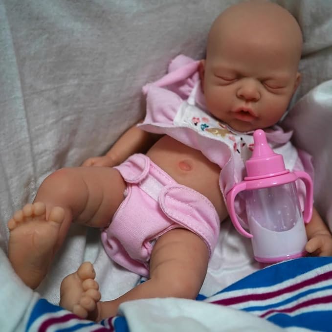 12" Lifelike Reborn Baby Dolls, Full Silicone Reborn Baby, Realistic Newborn Baby Doll Sleeping Girl Real Life Baby Dolls with Clothes Set & Feeding Accessories