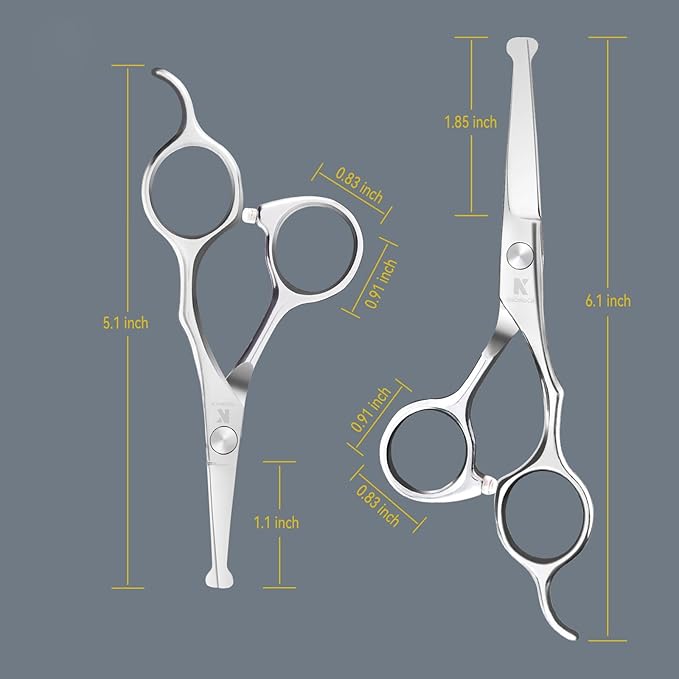 Professional Kids Hair Cutting Scissors Kit - Rounded Tips Barber Hair Cutting Shears (6.1'') & Hair Trimming Scissors (5.1'') for Babies, Toddlers, Children, Home & Salon Haircut Kit