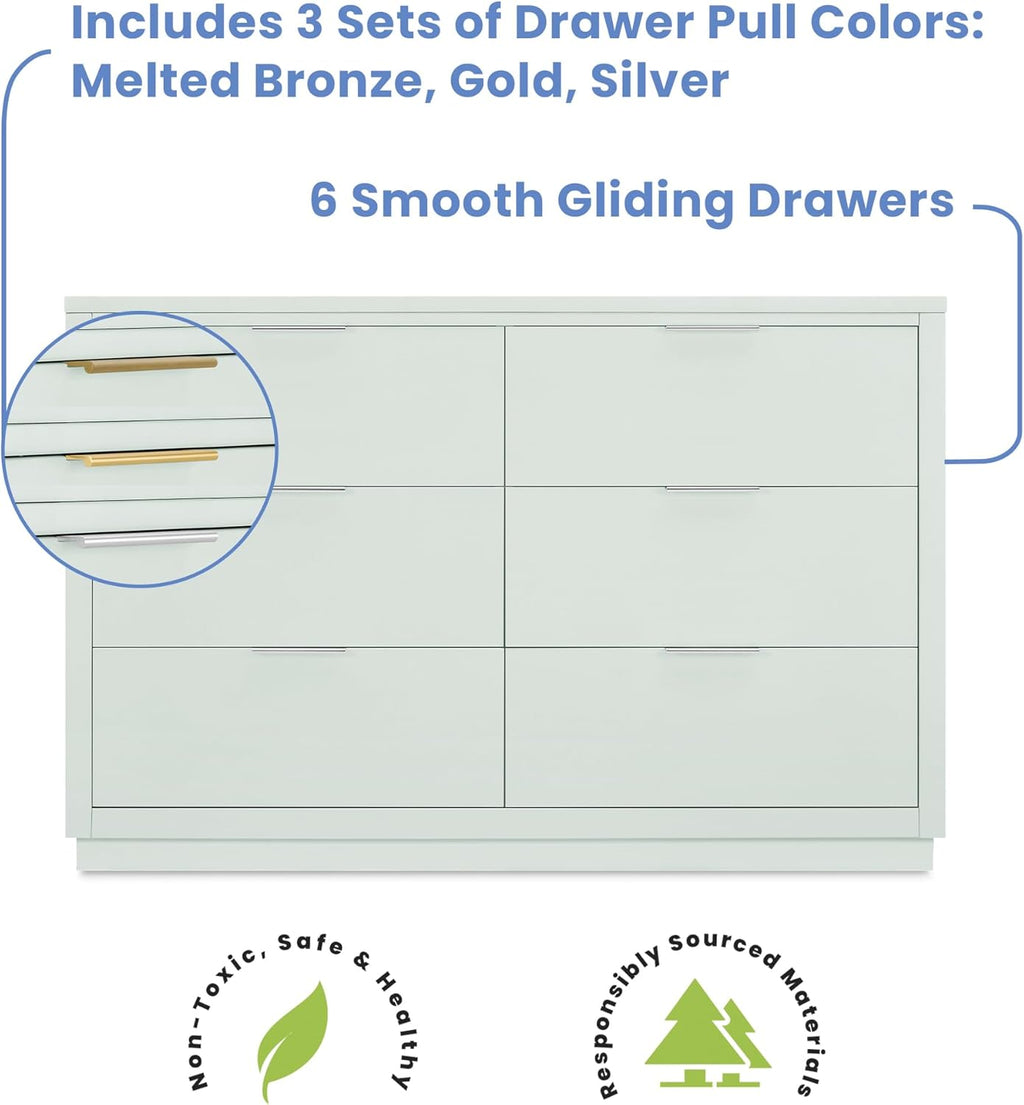 Delta Children Nest Crib and Dresser Nursery Furniture – 4-in-1 Convertible Crib | Forever 6 Drawer Dresser with Changing Top | Light Sage