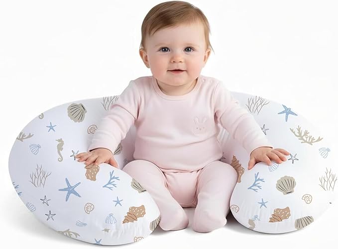 Little Grape Land Nursing Pillow, Breastfeeding Pillows, Baby Support Pillow for Nursing, Bottle Feeding, Tummy Time with Machine Washable Cover & Breathable Filling(Shells)