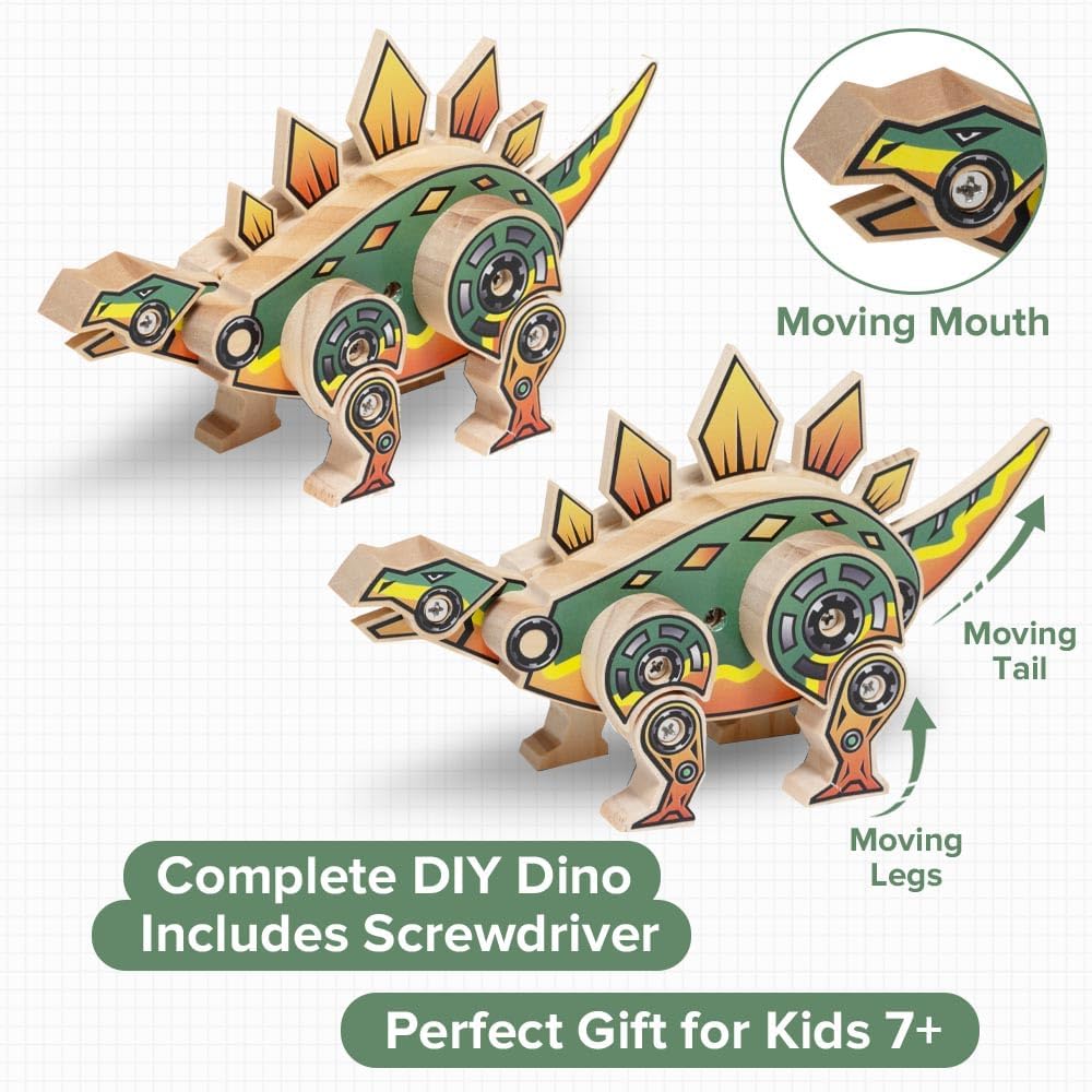 Little Jupiter DIY Wooden Kit with Stickers - Dinosaur Toys for Kids for 7-12 Yrs - Dinosaur Toy Woodworking Kits - Wood Crafts - Kids Building Kit - Wooden Crafts (Stegosaurus)