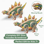 Little Jupiter DIY Wooden Kit with Stickers - Dinosaur Toys for Kids for 7-12 Yrs - Dinosaur Toy Woodworking Kits - Wood Crafts - Kids Building Kit - Wooden Crafts (Stegosaurus)