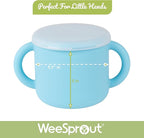 WeeSprout Snack Containers, Food Grade Silicone Cups, Spill-Proof Tops For Toddlers and Babies, Premium Hard Plastic Travel Lids, Dishwasher Safe, Set of 2 Snack Catchers