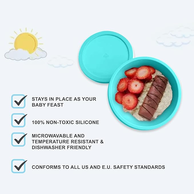 Octopod Silicone Baby Suction Bowl With Lid - Toddler & Baby Bowls, Baby Food Containers, Spill Proof Bowls For Toddlers, Suction Baby Bowls With Lids, Food Grade Silicone Bowls For Babies (Turquoise)