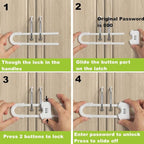 4 Pack Child Proof Sliding Cabinet Door Code Locks Baby Safety Cupboard Locks Adjustable U Shaped Cabinet Latches for Knob Handle Drawers Closet Plastic (4 PCS, White)