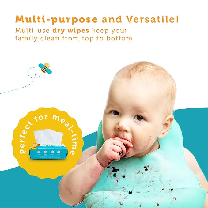 100% Pure Cotton Dry Wipes | 600 Count | Use Wet or Dry | Soft & Sensitive | Hypoallergenic | Extra Strong & Absorbent | Perfect for Diaper Changes, Runny Noses, Drool, Meal Time & Nursing