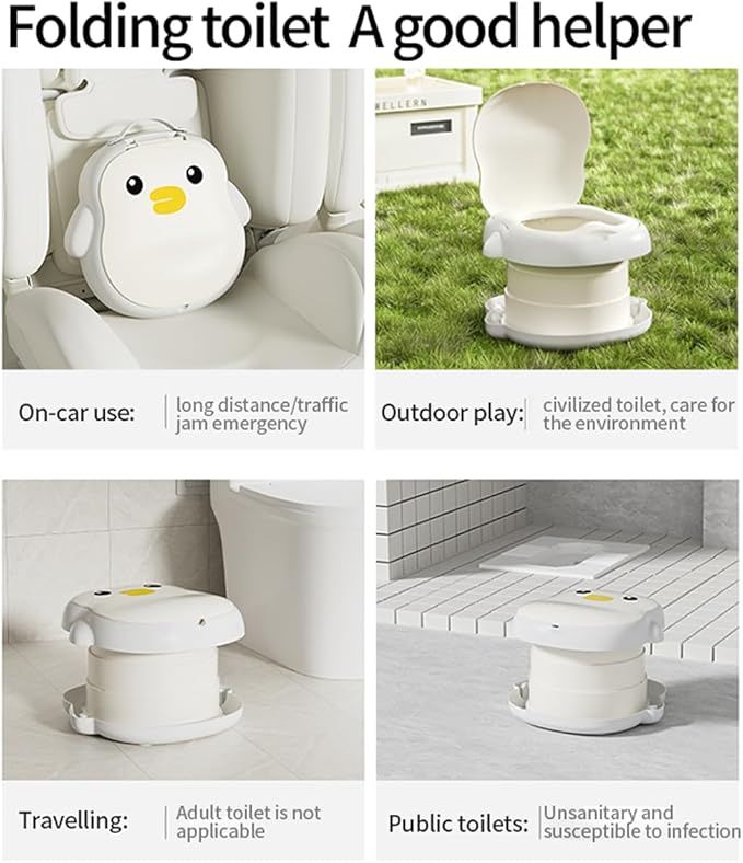 CoocooBaby Portable potty seat for toddler travel, Portable toilet for kids with Potty Liners, Travel Bag, Foldable Car Potty for Toddler (Penguin)
