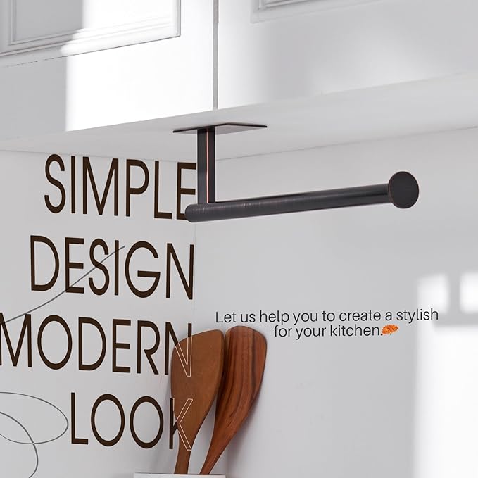 KOKOSIRI Paper Towel Holder Self-Adhesive Bars Under Cabinet, No Dril for Kitchen Towel Oil Rubbed Bronze Stainless Steel Wall Mounted Rack 2 Pack, B3013ORB-P2