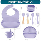 100% Silicone Baby Feeding Set,BPA Free Baby Dishes Set with Suction Bowl Divided Plate,Toddler Self Feeding Dish Set with Spoons Forks Sippy Cup and Bib, Baby Eating Utensils(Purple)