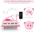 Love&Mini Piano Keyboard Toy for Girls - 24 Keys Toddler Music Toy Instrument with Microphone, Pink Piano Toy for 1 2 3 Years Old Girls Birthday Gift