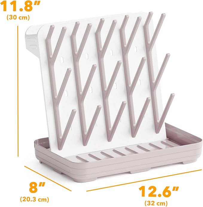 SpaceAid Baby Bottle Drying Rack with 20 Hooks, Space Saving Kitchen Bottles Rack Dryer, Vertical Baby Bottle Holder Organizer for Countertop Storage Accessories (White and Taupe)