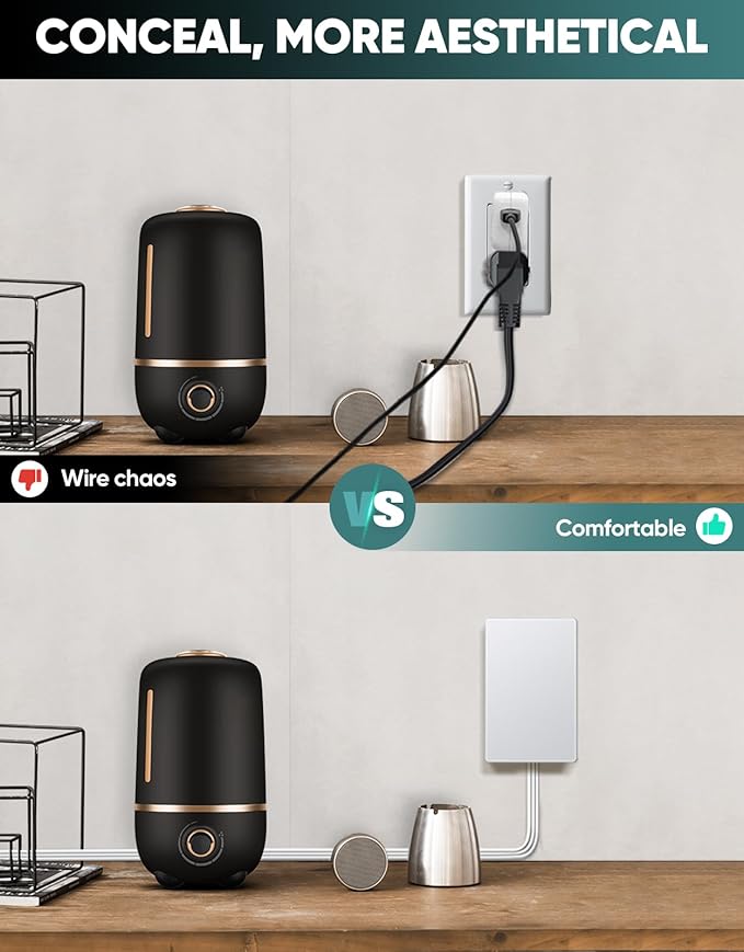 Outlet Concealer Power Strip-Outlet Cover Extender with 3AC Outlets-10ft Flat Plug Extension Cord,Universal Size,1625W for Kitchen, Home and Office,Child & Pet Safe(Dual 10 Foot)