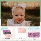 Parker Baby Cable Knit Nylon Headbands 5 Pack | Soft, Stretchy & Comfortable Bows for Girls | Adjustable, Soft to Touch & Knotted Headbands for Baby Girls | Baby Headwraps for Girls | Multiple Colors