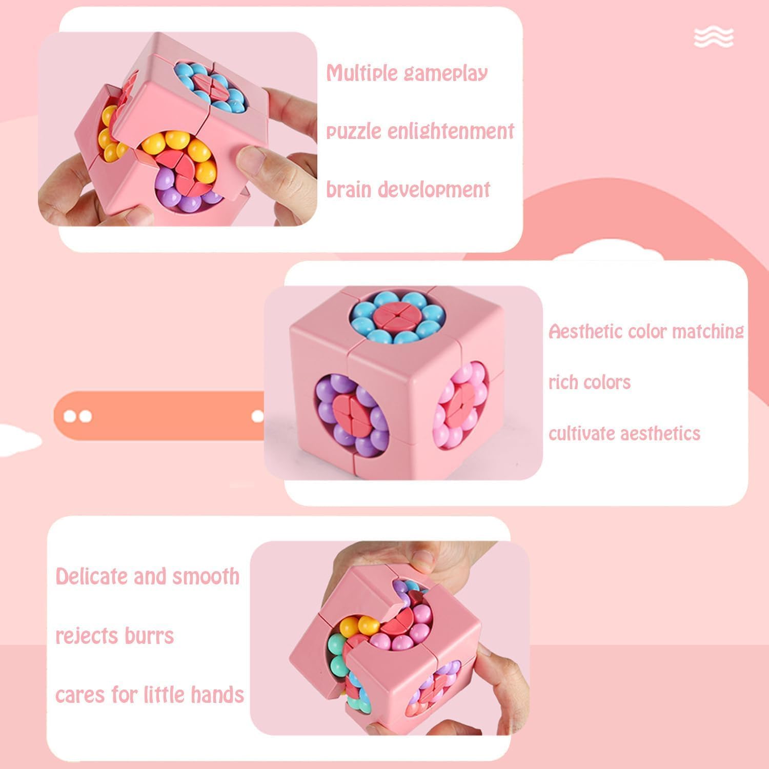 YUDANSI Magic Bean Puzzle Toy, Rotating Cube Magic Bean Educational Puzzle, Magic Ball Brain Teaser STEM Game, Prize or Gift for Kids Boy Girl Age 3+, Teens and Adult for Birthday New Year