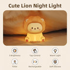 Cute Lion Night Light for Kids, Rechargeable Nursery Lamp with Timer, 3 Brightness Levels & Warm Light, Soft Silicone Baby Night Light, Tap Control, Gift for Toddlers