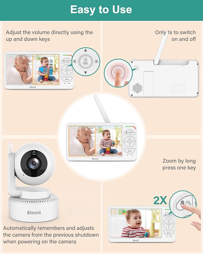 6" Baby Monitor with 2 Cameras 4000mAh Battery Upgrade Split Screen Video Baby Monitor No WiFi Remote Pan-Tilt-Zoom Auto-Night Vision 150 Languages ECO Mode 2-Way Talk 1000FT (Ideal Condition)