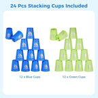 yeesport 24 Pcs Sport Stacking Cups, Sport Training Game for Challenge Competition, Plastic Stacking Cups, Classic Family Game for Kids and Adults, Blue+Green
