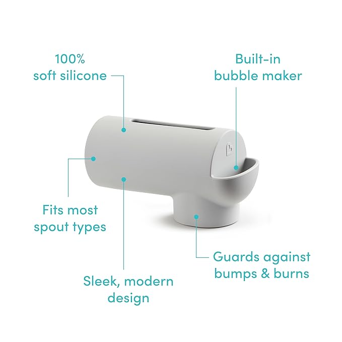 Munchkin® Soft Spot™ Bath Spout Cover for Baby, Bathtub Guard with Built-in Bubble Bath Dispenser, Silicone, Grey