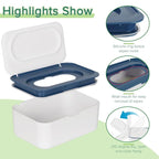 2 Pack Baby Wipes Dispenser, Wipes Case Baby Wipe Holder Keeps Wipes Fresh, Non-Slip, Easy Open & Close (2 Pack Blue)