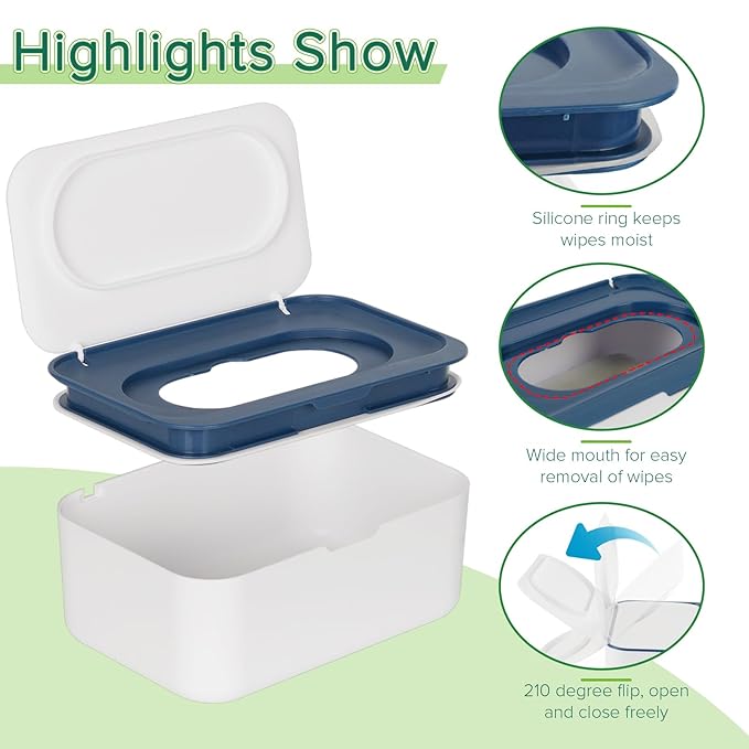 Baby Wipes Dispenser, Wipes Case Baby Wipe Holder Keeps Wipes Fresh, Non-Slip, Easy Open & Close (Blue)
