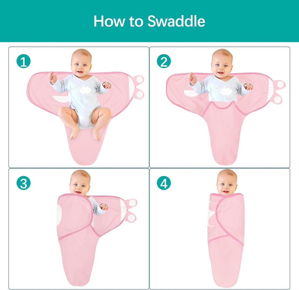 Biloban Baby Swaddles 0-3 Months for Girls, Cotton Swaddle Blanket, Newborn Essentials, Pink & White, 2 Pack