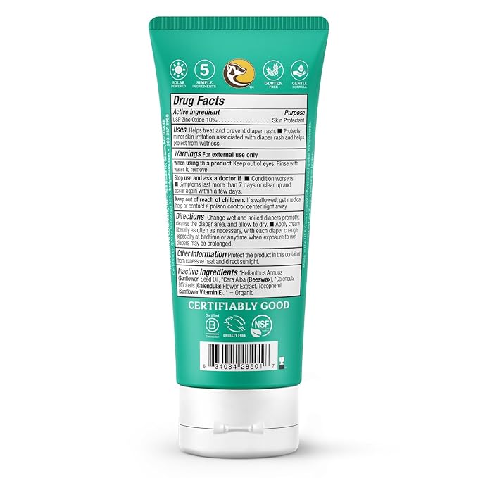 Badger Diaper Cream, 99% Organic Diaper Rash Cream for Baby, Zinc Oxide Ointment w/Soothing Calendula Cream for Sensitive Baby Skin, 2.9 fl oz