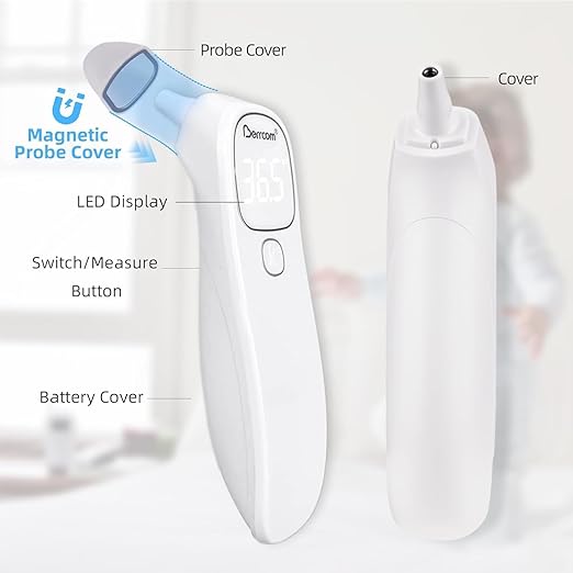 Berrcom Forehead and Ear Thermometer for Adults and Babies, Digital No-Touch Medical Thermometers with LED Display, 1s Instant Reading, Contactless Temperature Thermometer, Auto Shut-Off