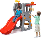 Costzon Toddler Slide Playground Climber Set, 5 in 1 Slide for Kids with Basketball Hoop, Telescope, Crawl Through Space, Easy Climb Stairs, Kids Large Slide Playset Gift for Both Indoor Outdoor Use