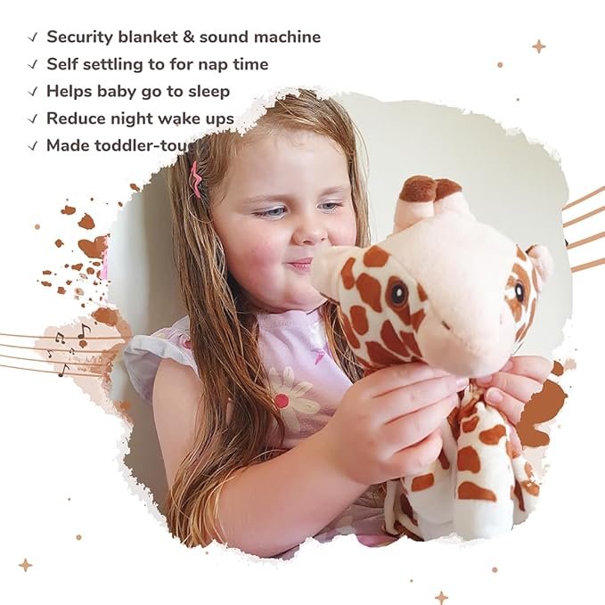 Love By Emi Baby Music Lovey Brown Giraffe, Baby Sleep Soother for Crib & Cuddle Bedtime, White Noise with Heartbeat & Lullaby, Plush Sound Machine Toy, Stuffed Animal for Newborns, Infants & Toddlers