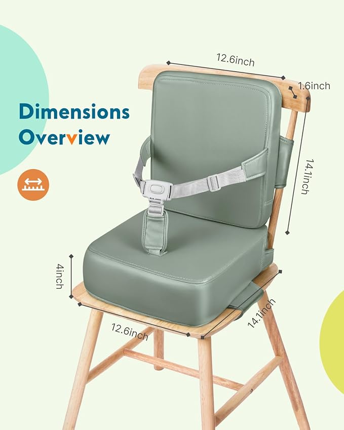 HOMEAL Toddler Booster Seat for Dining Table - Booster Seat for Kitchen Chair with Easy-Install Straps - Wipeable Surface & Removable Cover Easy to Clean -Breathable Fabric - Sage